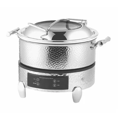 Winners Hot Pot With Warmer Stove 36CM 6L Stainless Steel Hammered Finish