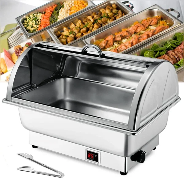 Kitchenware Chafing Dish Roll Top Double Pan 9 Litres Electric