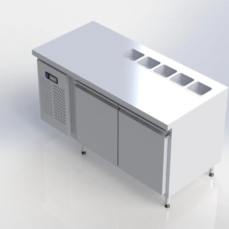 Sheffield Fabrications Counter Chiller With Cutouts For Salad Toppings & Pizzeria